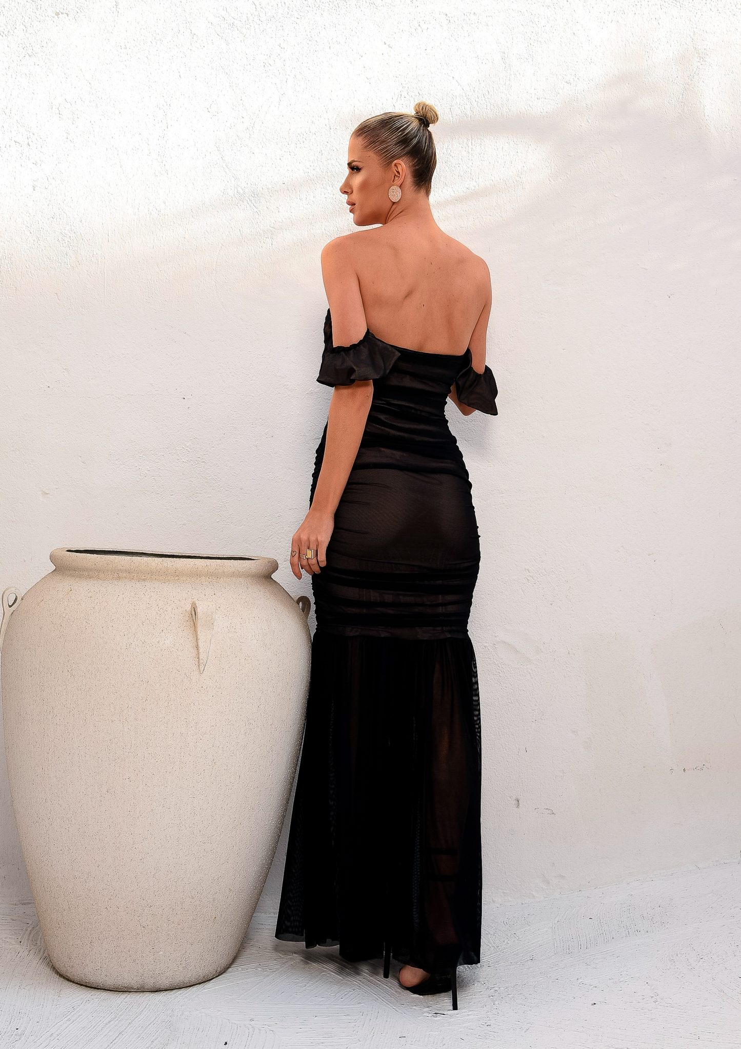 Fitted Dress in Draped Tulle