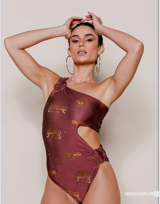 One-Shoulder Animal print Bodysuit