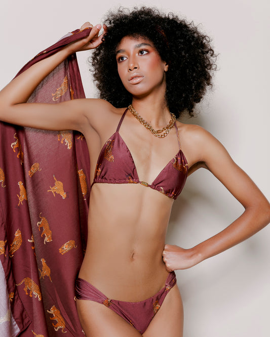 Animal print bikini.