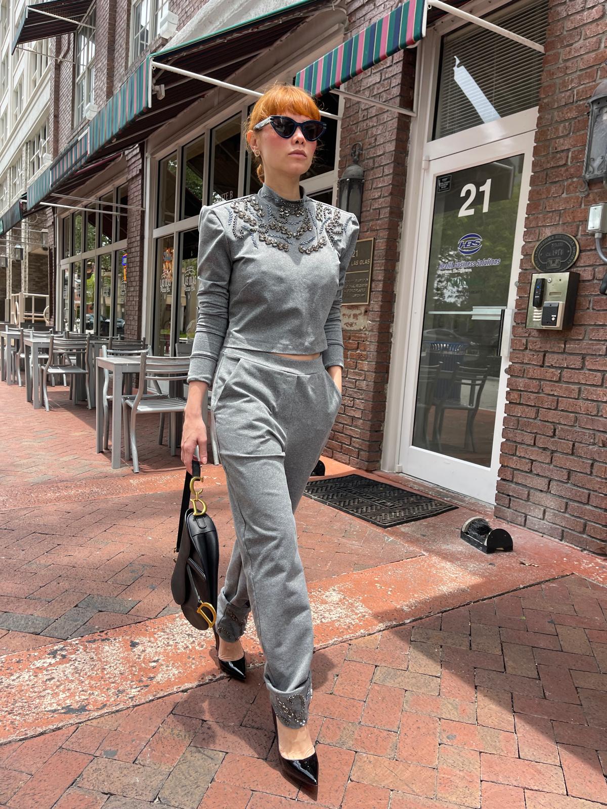 Embroidered Blouse and Pants Set