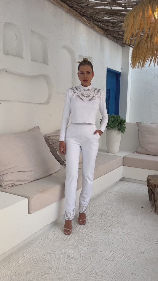 Embroidered Blouse and Pants Set