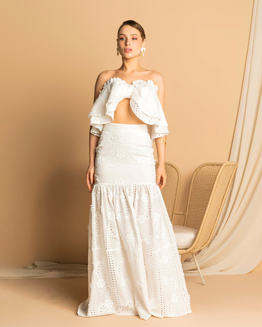 Skirt with Shaped Silhouette and Flowing Tiers