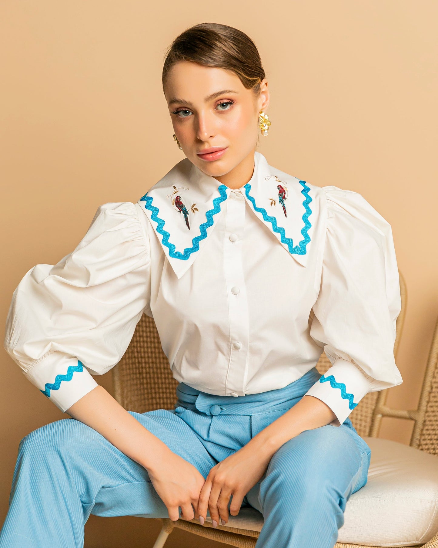 Embroidered Cotton Shirt-Italian Couture
